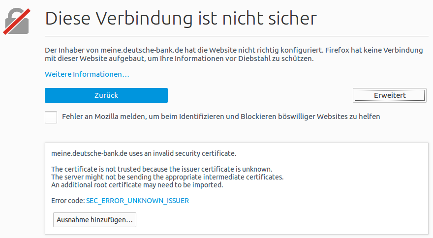 Firefox:SSL-Warnung mit
Details
