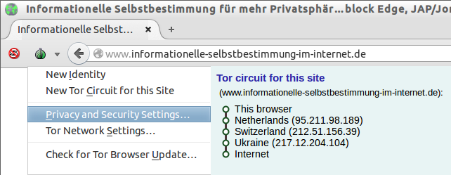 Tor-Knoten im Tor Browser